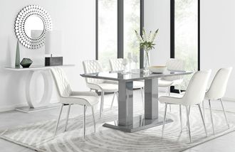 Furniturebox Imperia 6 Grey Dining Table & 6 Pesaro Silver Leg Chairs in Cream