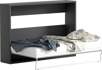 Vente-Unique Cama abatible 140 x 200 cm - Apertura horizontal manual - Antracita y natural - MALINA II