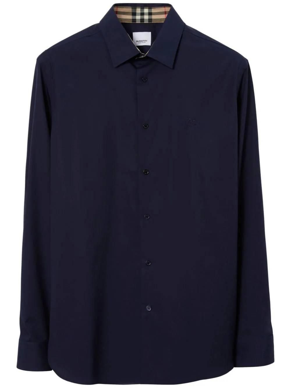 Burberry Men's Outlet Long Sleeve Stretch Cotton Slim Fit Dress Shirt Dark offers Navy