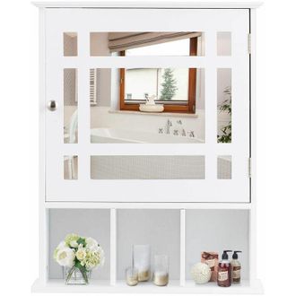 Costway Armario De Ba&ntilde;o De Pared Mueble Con Espejo, Estante Y 3 Compartimentos Abiertos Blanco - Costway