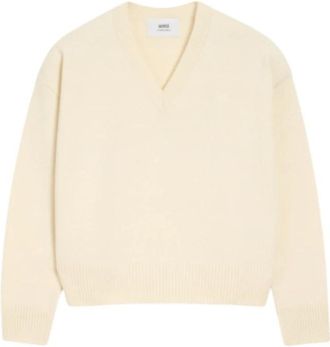 Ami V-hals Knit - Heren - V-hals truien - Beige - S - Wol - Truien & Vesten