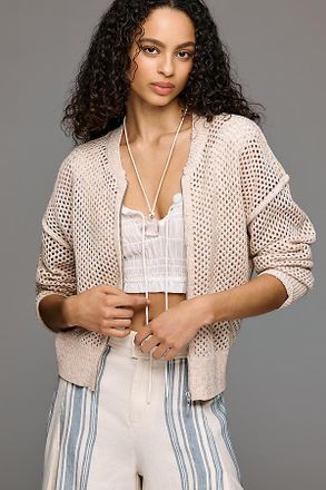Pilcro Juniper Open-Knit Bomber Cardigan Jacket