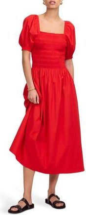 Madewell Smocked Puff Sleeve Midi Dress in Cerise at Nordstrom Rack, Size X-Small