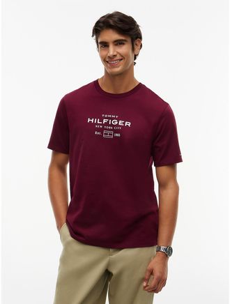 Tommy Hilfiger Mens NYC Hilfiger Logo T-Shirt - Burgundy - XXL