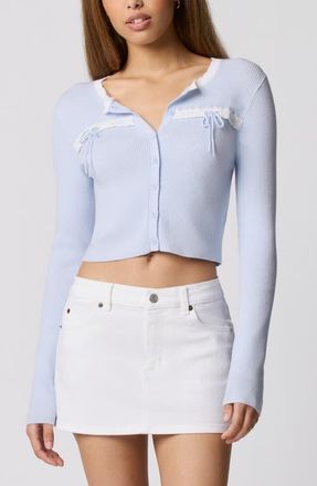 Florence By Mills Baby Bow Rib Knit Button Front Crop Cardigan in Halogen Blue at Nordstrom, Size Xx-Large