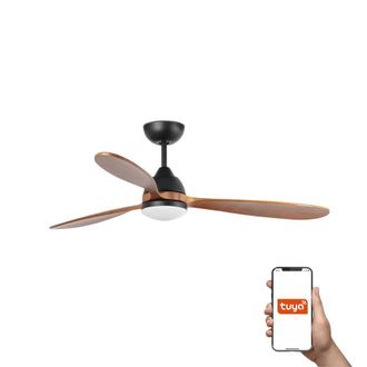 Netlighting Poros Large 3 Blade Ceiling Fan Black Walnut Light 2700K Smart in Brown
