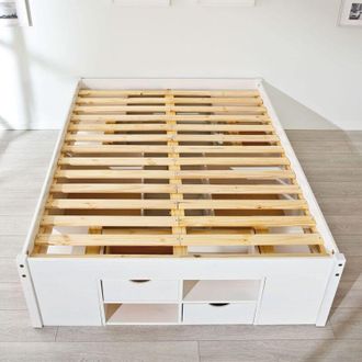 Dmora Cama Doble Ddege, Con Almacenaje, Blanca