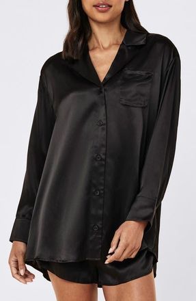 Papinelle Sleepwear Audrey Mulberry Silk Pajama Shirt in Black at Nordstrom, Size Xx-Large