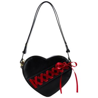 Generic Ribbon Heart Shaped Shoulder Bag PU Leather Crossbody Bag Fashion Shoulder Purse for Women Girls (Black)