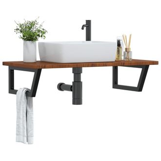 Berkfield Home Basin Shelf Wall Mounted Steel & Solid Wood Oak in Brown