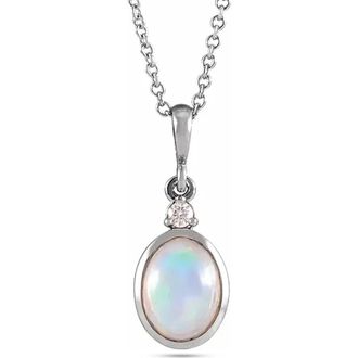 Allurez Oval Natural Onyx & Diamond Pendant Necklace 14K 2.03ct in Opal, White Gold at Nordstrom, Size 18