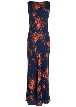 Reformation Prescott Floral Print Chiffon Maxi Dress - Black - S (UK8-10 / S)