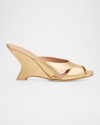 Malone Souliers 85mm Lourdes Metallic Leather Wedge Mules
