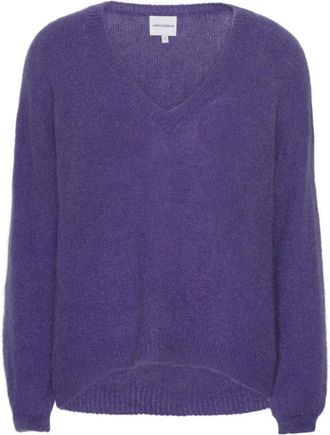 Americandreams Silja V Neck Knit - Dames - V-hals truien - Paars - M - Wol - Truien & Vesten