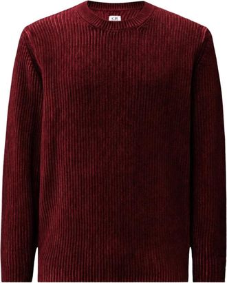 C.P. Company Maglione Girocollo in Lussuoso Filato di Chenille di Cotone - - Knitwear - Uomo - Rosso - L