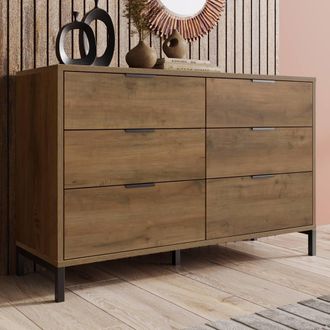 Matteo Dark Oak Industrial 6-Drawer Chest of Drawers in Dark Brown