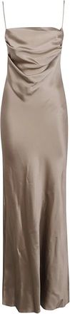 Saint Laurent Kleedjes, Dames, Beige, M, Satijn, Open jurk met gedrapeerde zijden satijnen open rug
