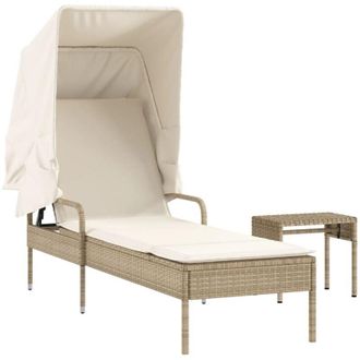 vidaXL Tumbona Con Capota Y Mesa Rat&aacute;n Sint&eacute;tico Beige Vidaxl