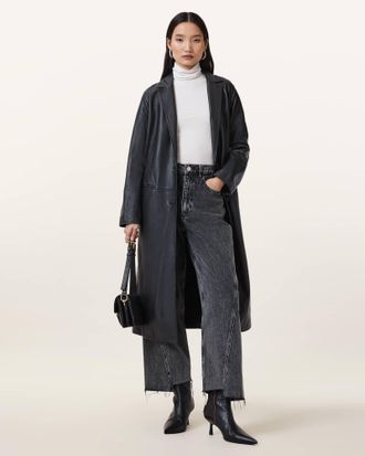 AllSaints Aire Long Line Leather Coat