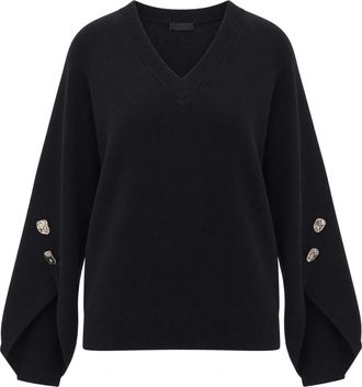Liu Jo Black Soft V-Neck Hammered Button Top