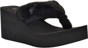 Guess Sabinn Faux Fur Wedge Sandal in Black at Nordstrom Rack, Size 11