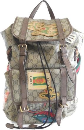 Gucci Beige Brown Gg Supreme Canvas Backpack (Pre-Owned)