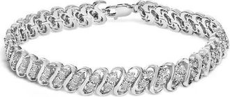 House of Brilliance Silver 1/4 cttw Round-Cut Diamond Double Row Wrapped S-Link Bracelet in White at Nordstrom