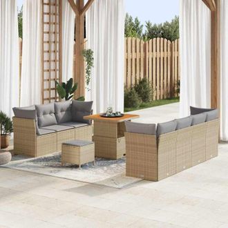 vidaXL Conjunto De Sof&aacute; De Jard&iacute;n Con Coj&iacute;n 10 Pcs Beige Y Gris Claro Vidaxl