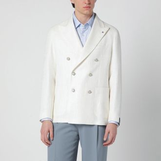 Tagliatore White double-breasted linen-blend jacket