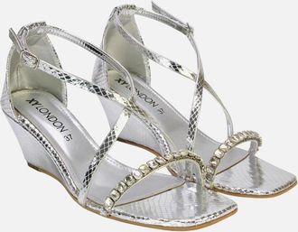XY London Womens XY London Womens/Ladies Sky Diamante Square Toe Wedge Sandals - Silver - Size: 4