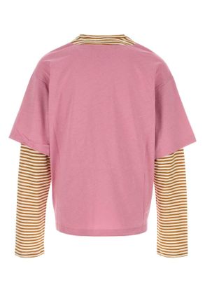 Marni Mens Dark Pink Linen Bend T-Shirt Mustard Exterior: Cotton T-shirts And Polos