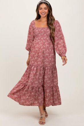 Pinkblush Floral Smocked Square Neck Maxi Dress in Mauve at Nordstrom, Size Medium