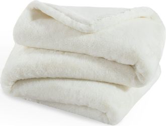 Bare Home Faux Fur Throw Blanket in White at Nordstrom, Size Standard