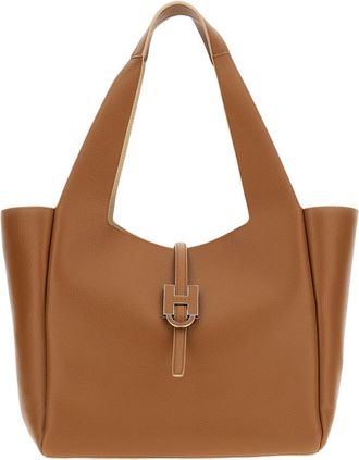 Hogan Beige Leather Shopping Trend Tote Bag