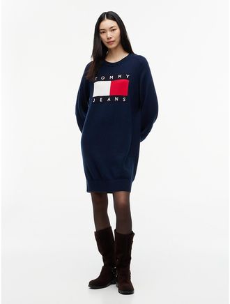 Tommy Hilfiger Womens Tommy Jeans Badge Mini Sweater Dress - Navy - XL