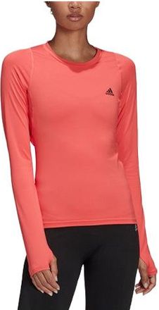 adidas (WMNS) adidas Brand Logo Printing Round Neck Long Sleeves Swirl Fluorescent Red T-Shirt HD0645