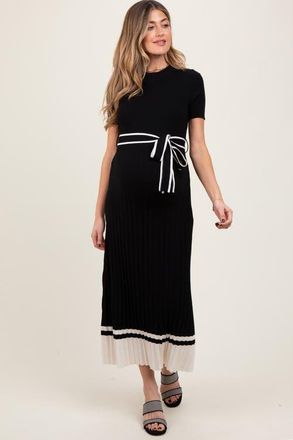 Pinkblush Ribbed Knit Pleated Midi Dress in Black at Nordstrom, Size Small