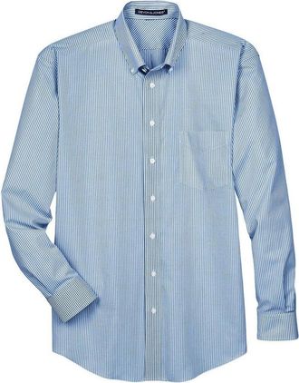 Devon & Jones Crown Collection Banker Stripe Woven Dress Shirt