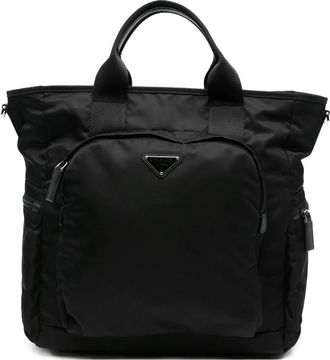 Prada Logo-plaque Leather-trim Tote Bag