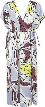 Tory Burch V-hals Grafische Midi Jurk - Dames - Casual kleedjes - Veelkleurig - M - Katoen - Kleedjes