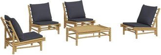 vidaXL Set De Muebles De Jard&iacute;n 5 Piezas Bamb&uacute; Con Cojines Gris Oscuro Vidaxl