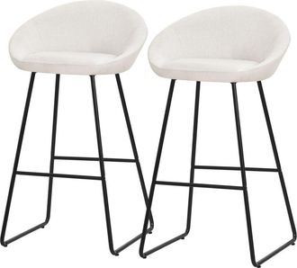 ML Design Ml-design 2x Taburetes De Bar Altos Beige Con Funda De Tela 75cm, Sillas Con Estructura Met&aacute;lica, Asientos De Cocina Con Respaldo Y Reposap&iacute;es, Sillon