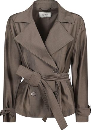 PESERICO Technical Fabric Coat With Wide Notched Collar And Details