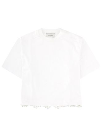 Sportmax Palmas Cropped Embroidered Pearl Cotton T-Shirt