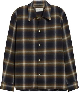 Second/Layer Logan Ombré Check Flannel Button-Up Shirt in Olive/Black Check at Nordstrom, Size 40 Us
