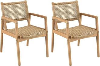 Macabane Set de 2 sillones de jard&iacute;n de madera de teca y rat&aacute;n sint&eacute;tico beige
