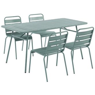 Vente-Unique Sala da pranzo da giardino in Metallo Verde acqua MIRMANDE: un tavolo L.160 cm e 4 sedie impilabili