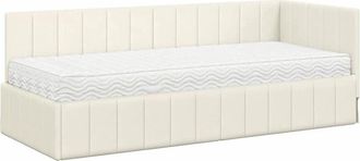 vidaXL Corner Bed Frame with Mattress Cream 80 x 200 cm Velvet vidaXL