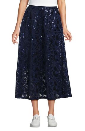 Lands End Sequin Lace Mid Rise Midi Skirt in Deep Sea Navy at Nordstrom, Size X-Small