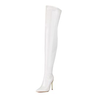 Generic White,4.5 UK,Thigh High Boots for Women Over The Knee Boots with Stiletto Heel Side Zipper Comfy Long Boot Wedding Party Dating Dress Shoes